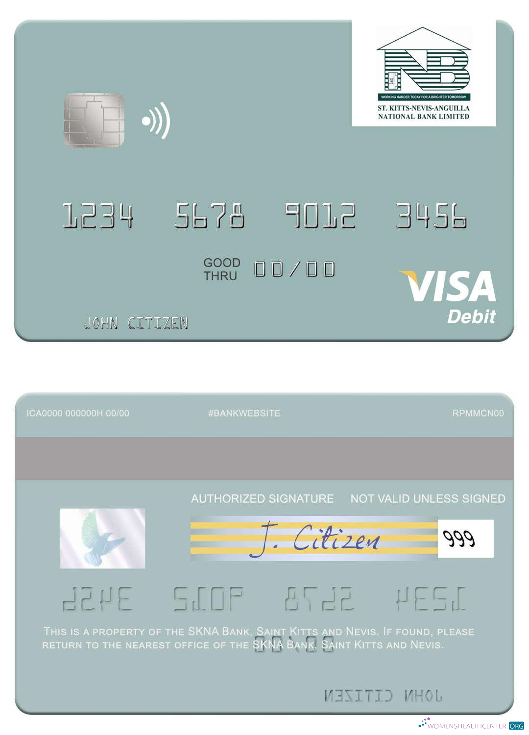 Download Saint Kitts and Nevis SKNA Bank visa debit card Photoshop template